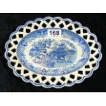 19thC. Blue & White Transferware Reticulated Plate