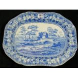 Three 19thC. Spode Blue & White Transferware Meat Plates, One Large, Two Smaller