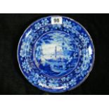 19thC. Staffordshire Blue & White Transferware Plate Fulton's Steamboat