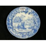 19thC. Davenport Blue & White Transferware Plate