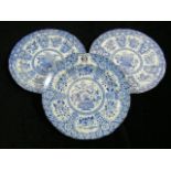 19thC. Blue & White Transferware Plates Spode & Garrett Twinned With Two Nankeen China