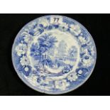 19thC. Blue & White Transferware Plate, Indistinctly Stamped