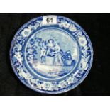 19thC. Blue & White Transferware Plate Hop Pickers