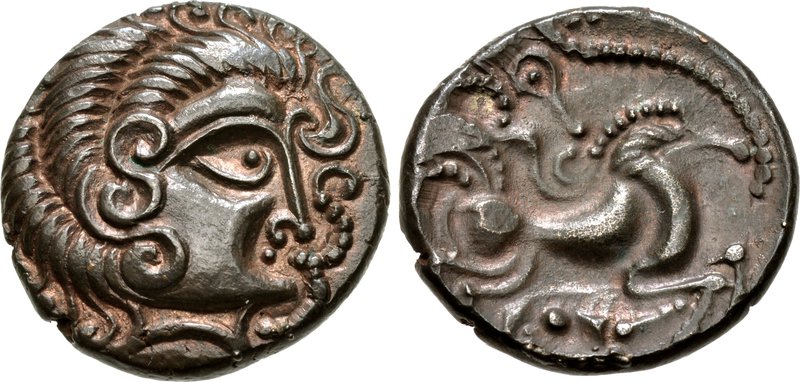 GAUL, Northwest. Coriosolites. Circa 100-50 BC. BI Stater (20.5mm, 6.52 g, 9h). Celticized head