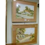 P.Derwin - Pair of early 20th Century watercolours - Rural scenes with thatched cottages, each