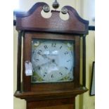 Early 19th Century oak and mahogany crossbanded longcase clock, the square painted dial having