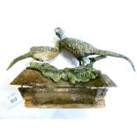 Small late 19th/early 20th Century cold painted bronze figure group depicting a cock and hen