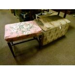 Early 20th Century upholstered pine rectangular ottoman having hinged cover together with a