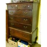 George III oak chest on stand fitted two short over three long drawers, the base fitted one long
