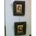 Two early 20th Century chrystoleum type reverse glass pictures, each in an oak frame