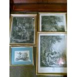 Two 19th Century French monochrome prints in the rococo taste of figures in landscape, one other