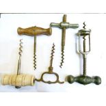 Collection of five vintage corkscrews