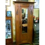 Early 20th Century oak single wardrobe fitted mirror panel door