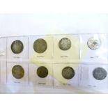 Coins - Eight George I and George II silver coins comprising: Shillings - 1723, 1745, 1758, 6ds -