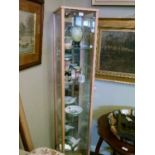 Modern beech finish tall slender display cabinet fitted four glass shelves