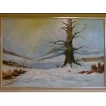 Jack R Moulder - Oil on canvas - Winter highland landscape with tree, framed