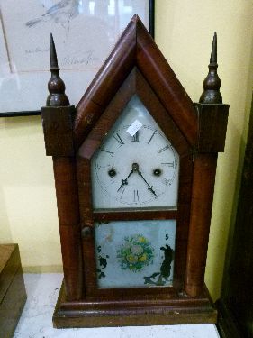 Late 19th Century American rosewood veneered lancet clock having painted dial and transfer printed