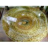 Modern Ourglass yellow flecked glass shallow bowl, dated 2002