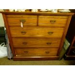 Victorian walnut chest of two short over three long drawers, on plinth base