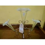 Early 20th Century silver plated epergne fitted three vaseline glass trumpets