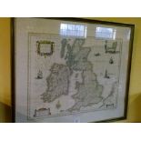 After Blaeu, late 20th Century facsimile map of Great Britain and Ireland, framed
