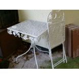 Modern metal white painted square patio table and one folding chair