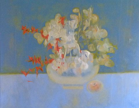 Richard Ewen - Oil on canvas - Still-life with flowers, entitled 'Life And Death', signed and