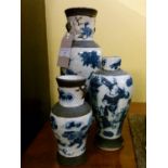 Three early 20th Century Japanese blue and white decorated vases