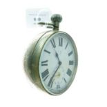 Early 20th Century Goliath nickel plated pocket watch having white enamel dial and Roman numerals,