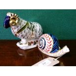 Two modern Royal Crown Derby figural paperweights - Ram and Snail, each boxed