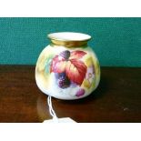 Royal Worcester squat vase by Kitty Blake, painted with blackberries and blossom on an ivory ground,