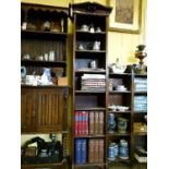Early 20th Century tall slender oak open bookcase fitted six shelves