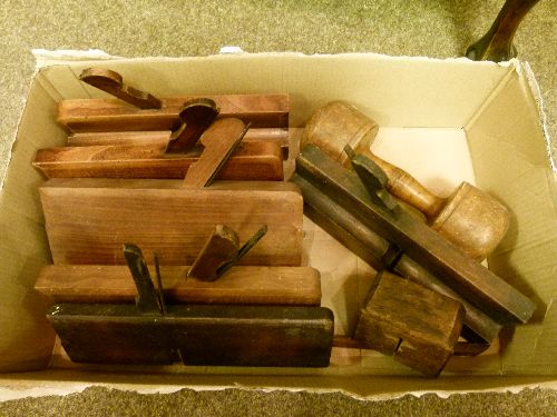 Six vintage moulding planes etc