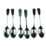 Set of six Victorian silver Fiddle pattern teaspoons, London 1898, 5oz approx