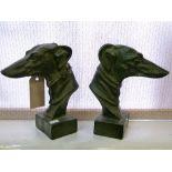 Pair of modern patinated bronze busts of greyhounds