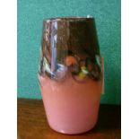 Strathearn pink glass vase decorated with multi-coloured whorls