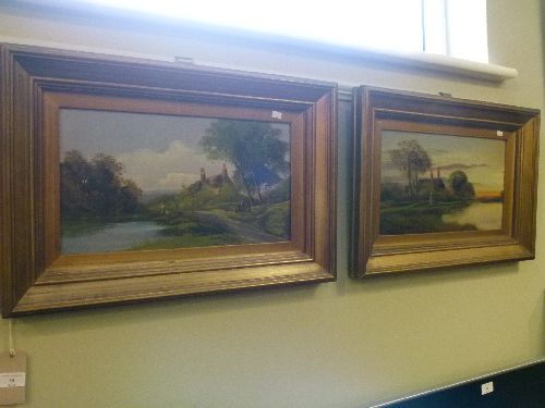 Pair of late 19th/early 20th Century oils on board - Rural landscapes with figure beside a