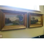 Pair of late 19th/early 20th Century oils on board - Rural landscapes with figure beside a
