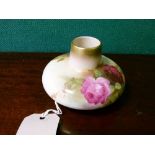 Royal Worcester squat vase painted with roses on a blush ground, shape number 2491, date code for