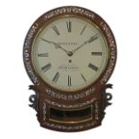 19th Century mother-of-pearl inlaid rosewood drop dial single fusee wall clock by Gregory of