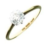 Diamond single stone ring, stamped '18ct' and 'Plat', the old cut brilliant of approximately 1.23