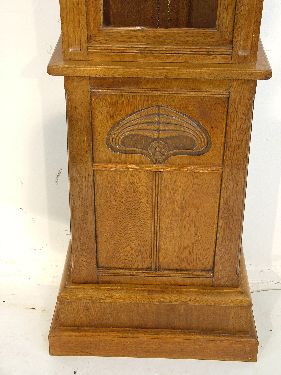 Early 20th Century light oak longcase clock having Secessionist style carved foliate decoration, the - Image 3 of 8