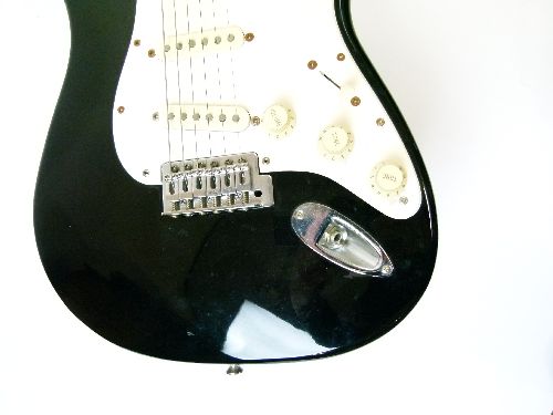 Guitars - Fender Stratocaster, serial number MN588519, black body with off-white and cream fittings, - Image 3 of 8