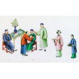 19th Century Chinese painting on rice paper depicting a baptism, 17.5cm x 29cm  Condition: Some very