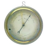 Early 20th Century brass cased circular aneroid barometer having a silvered dial, 12.25cm