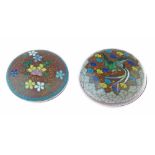 Two Japanese cloisonnÚ circular miniature boxes and covers, one decorated with a phoenix on a