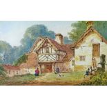 J.M. Ince (1806-1859) - Watercolour - Figures and chickens before a half timbered house, signed