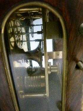 Regency brass inlaid rosewood cased single fusee mantel clock by Barraud of London, the case with - Image 5 of 7