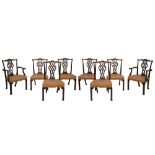 Set of eight late 19th/early 20th Century Chippendale style mahogany dining chairs, each having