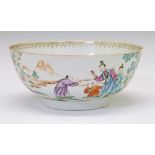 Chinese Famille Rose bowl decorated with travellers in a landscape, 25.5cm diameter  Condition: